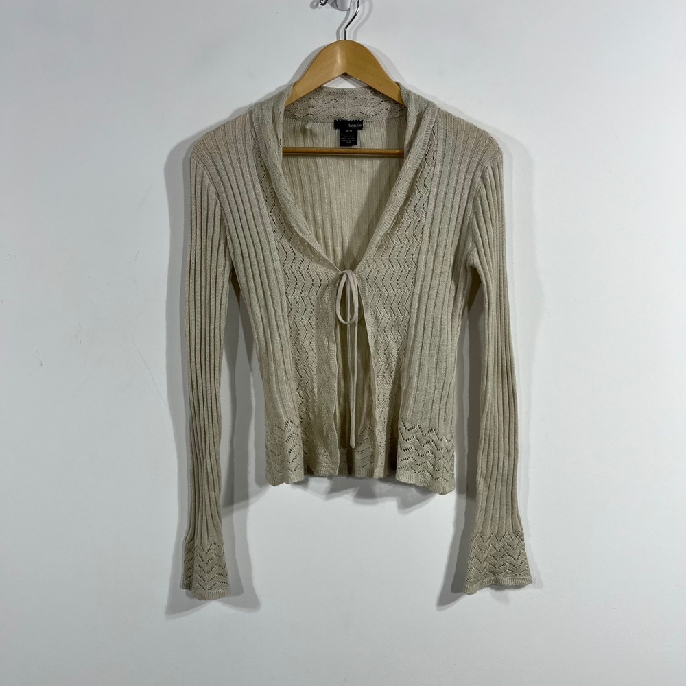 Kenzie Boho Ribbed Tie Front Cardigan Crochet Open Knit Sweater Medium Renfair